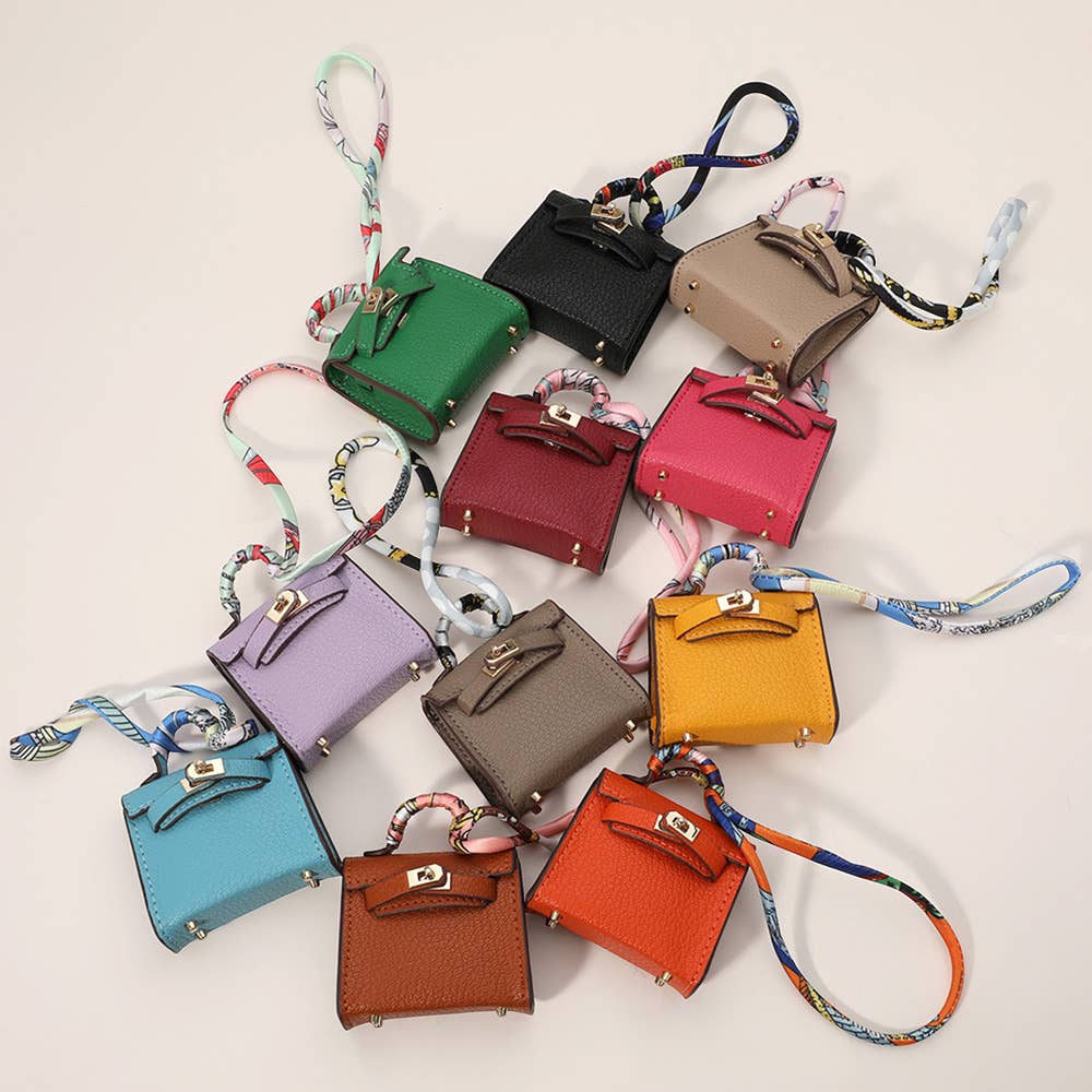 Faux leather mini purse - Bag charm - Taupe