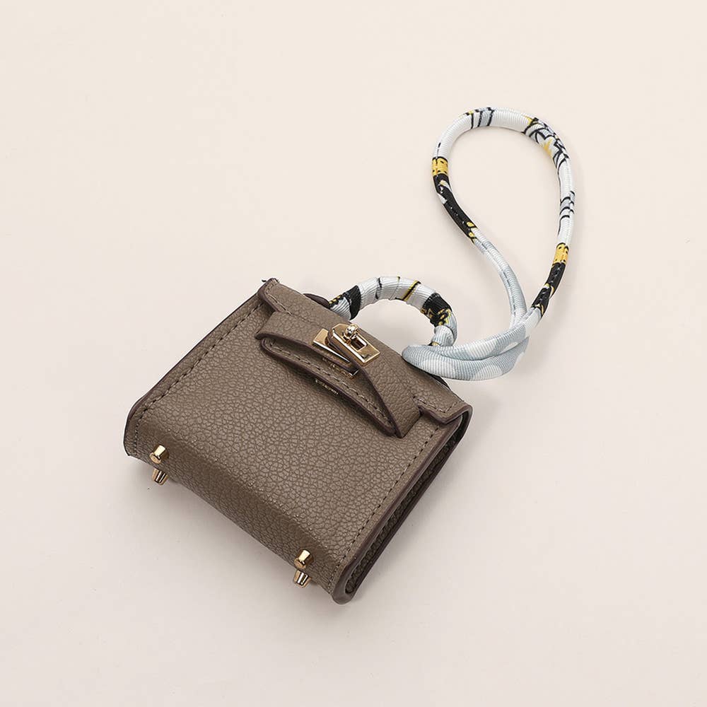 Faux leather mini purse - Bag charm - Taupe