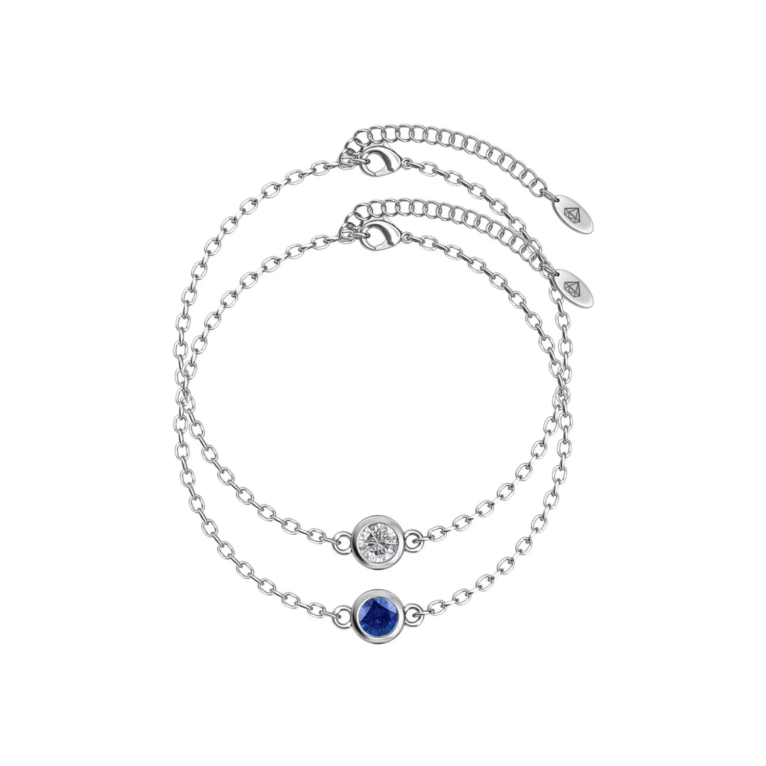 Birth stone bracelet set - Silver and crystal/blue