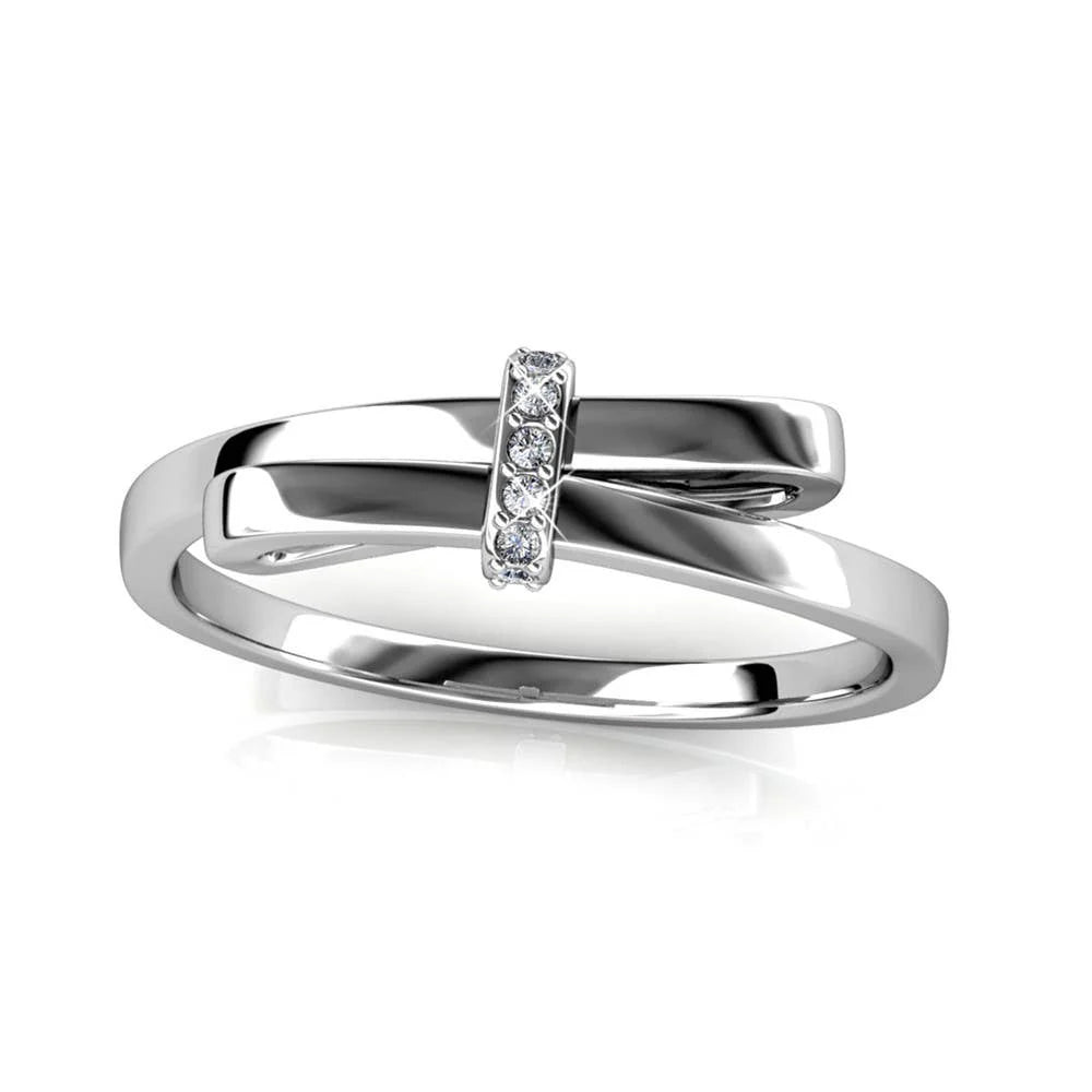 Luminous Bow ring - Silver and Crystal - Size 52