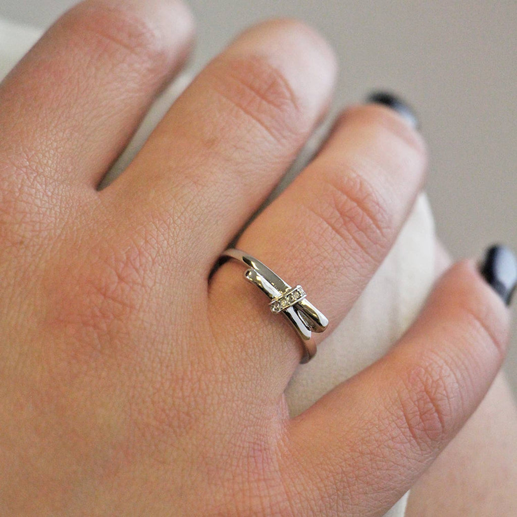 Luminous Bow ring - Silver and Crystal - Size 52