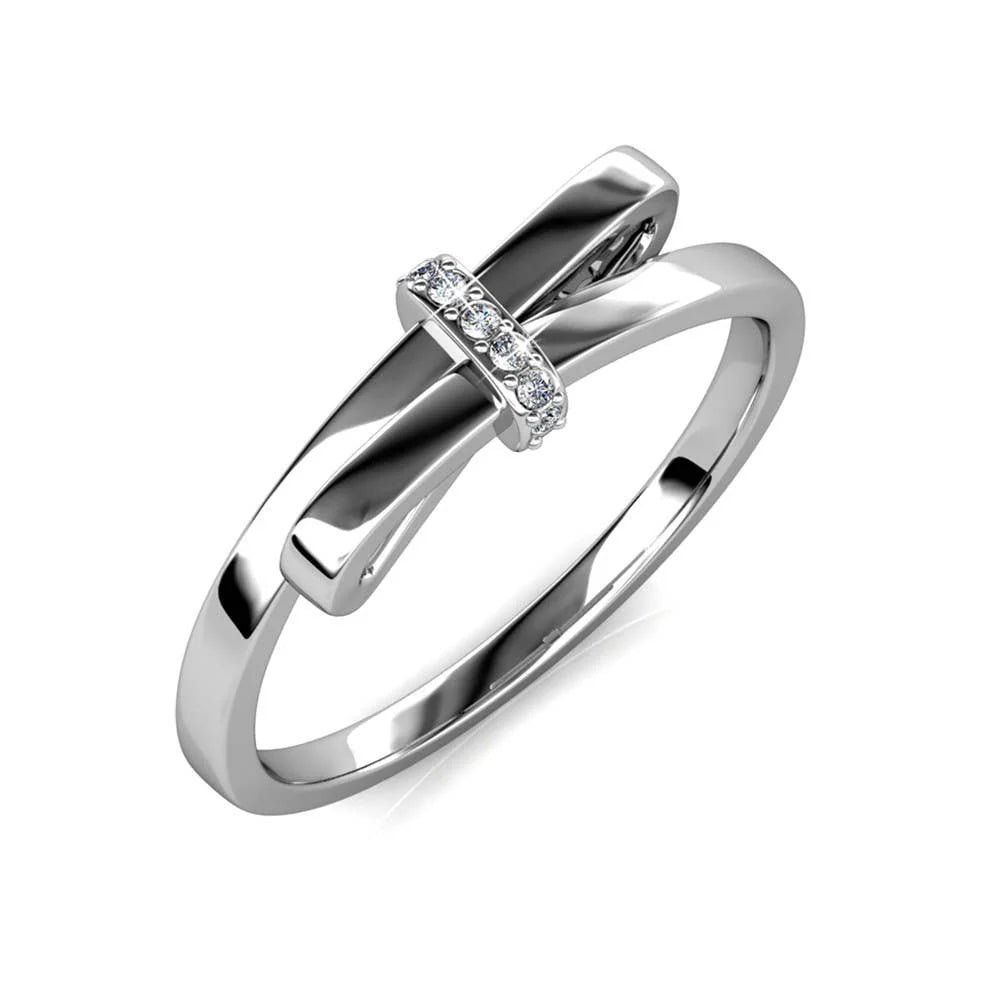 Luminous Bow ring - Silver and Crystal - Size 52