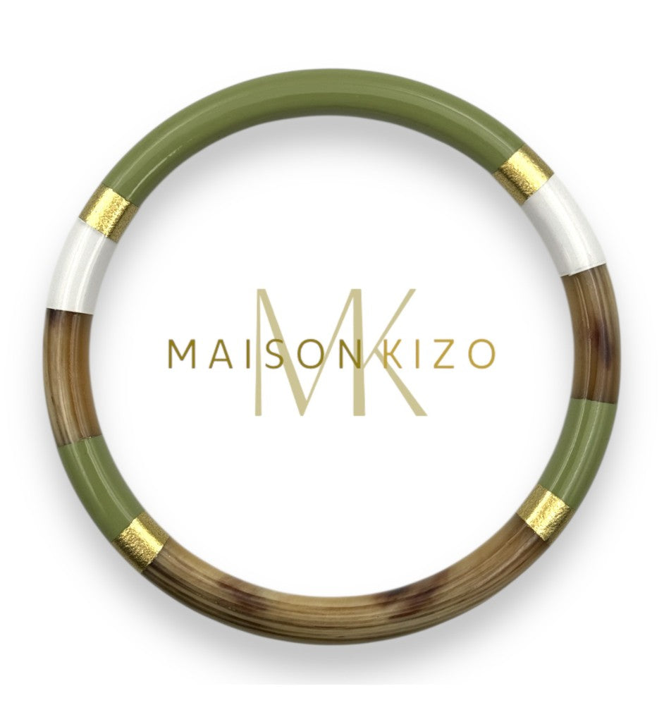 Maison Kizo - Buffalo Horn bangle - White/Green
