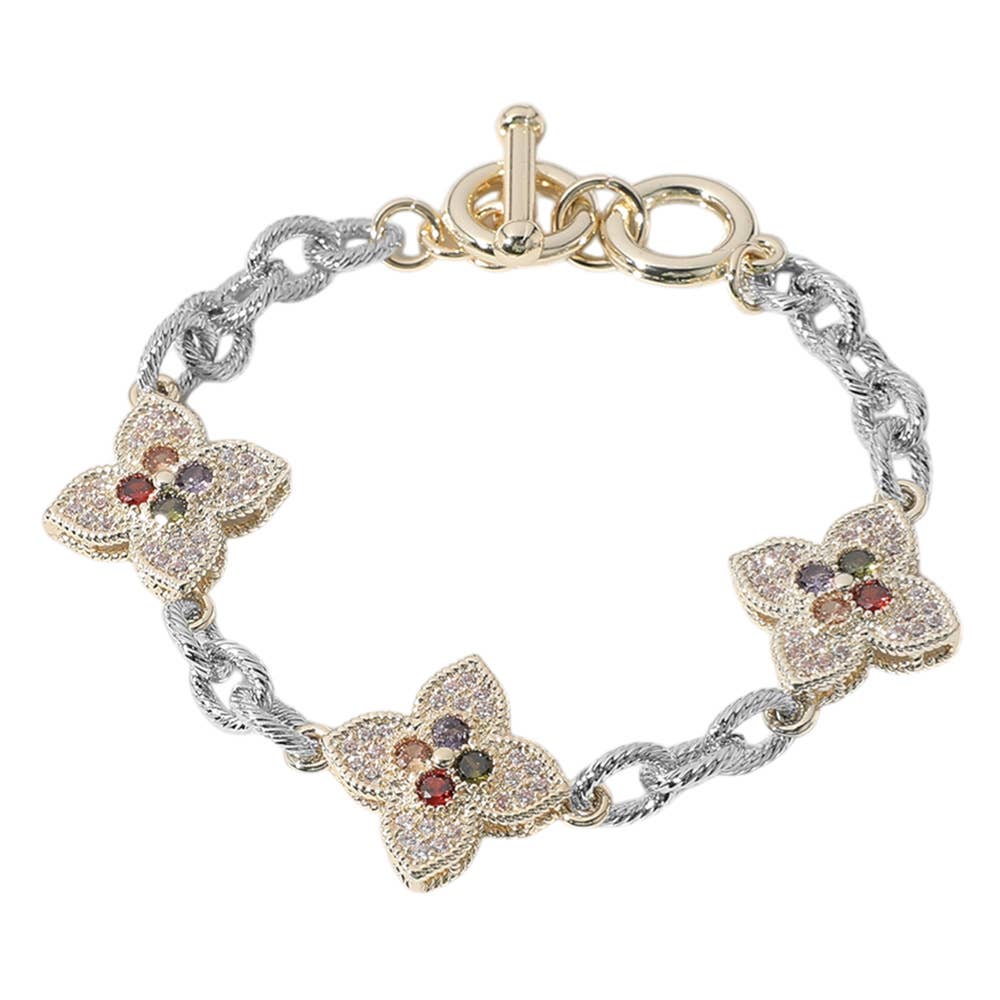 Colorful clover charm toggle bracelet - 14k Gold plated