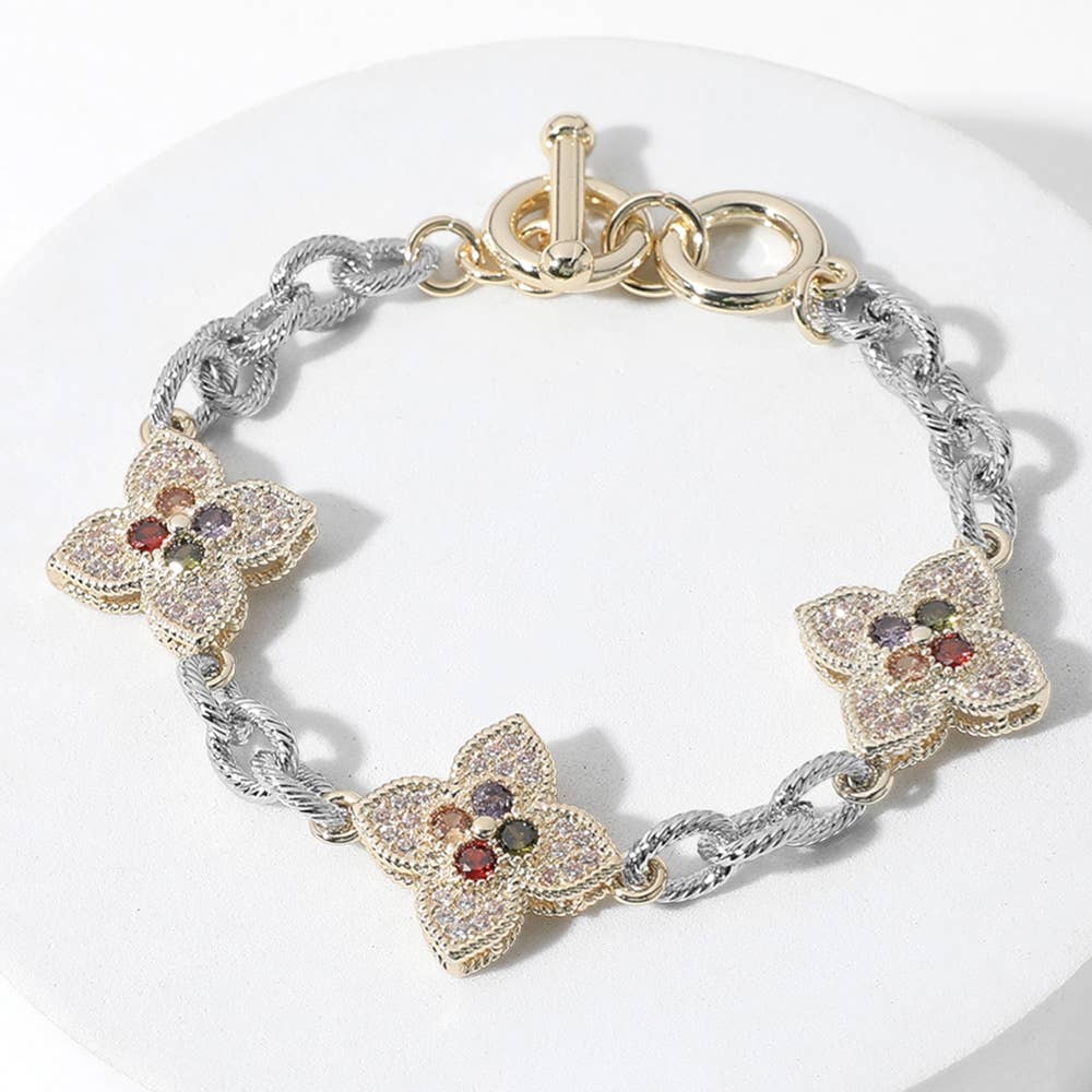 Colorful clover charm toggle bracelet - 14k Gold plated