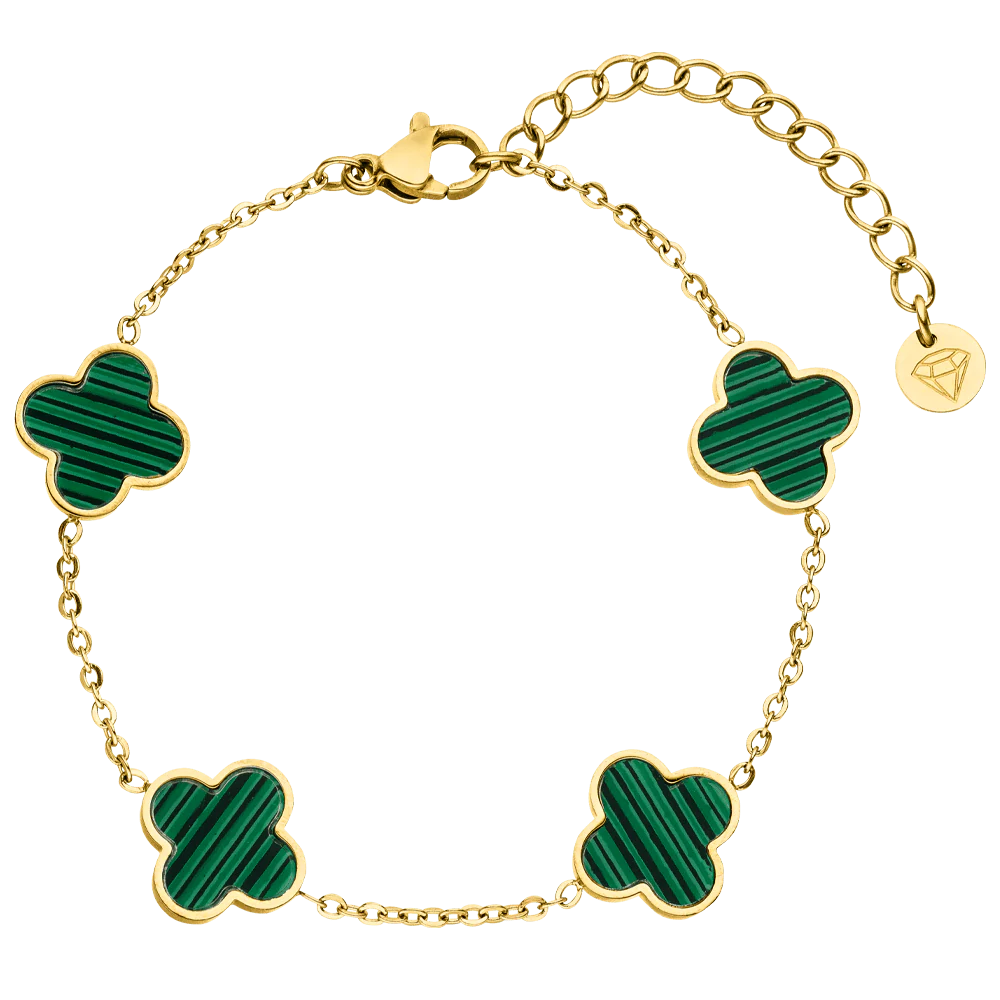 Green clover bracelet - 18K gold-plated