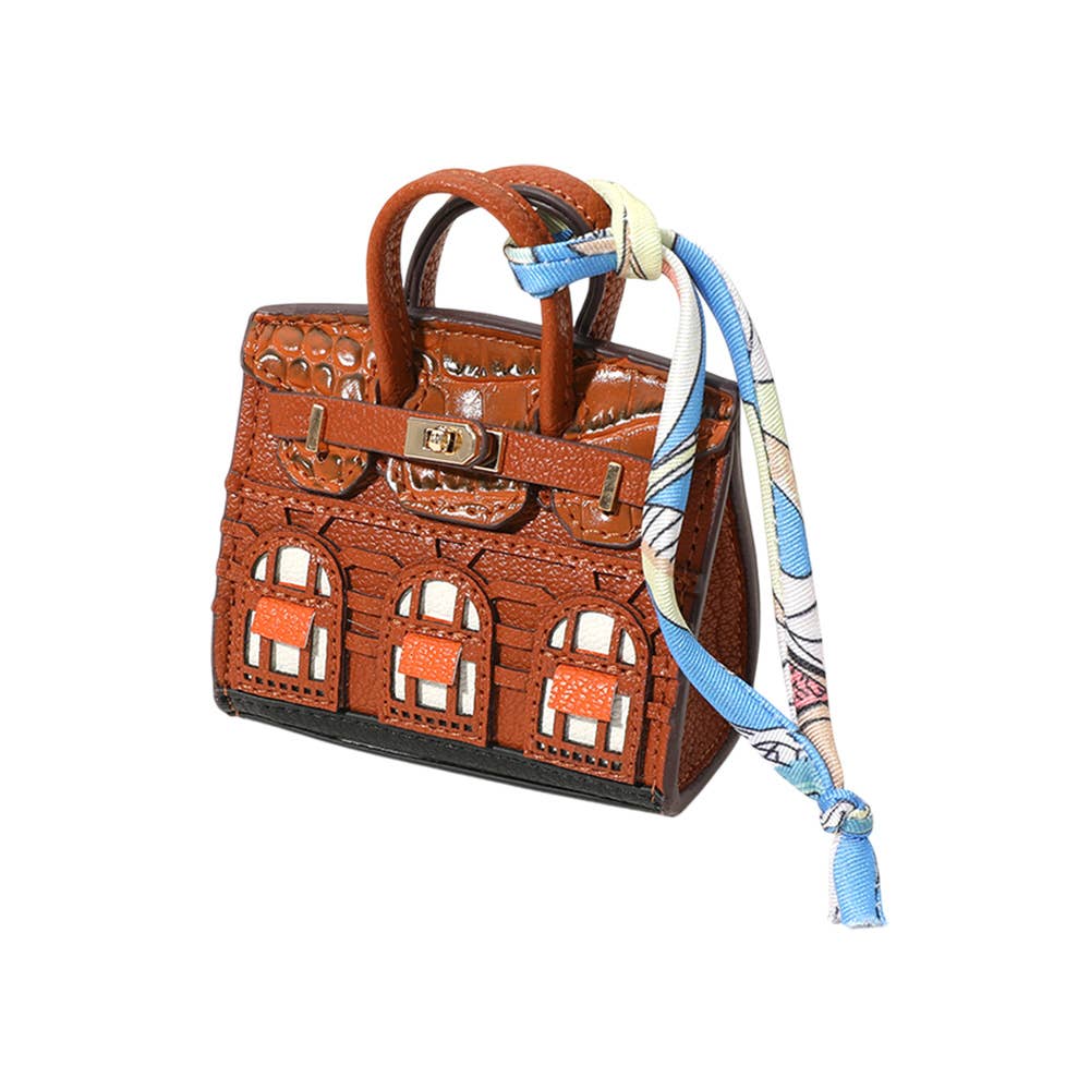 House printed faux leather mini purse - Bag charm - Camel