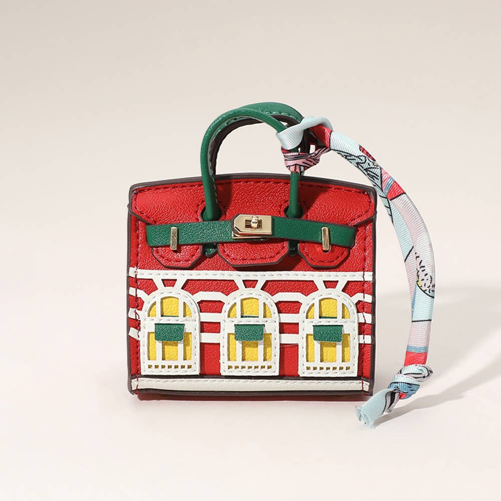 House printed faux leather mini purse - Bag charm - Red