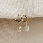 Drop pearl hoop earrings - 18k Gold filled