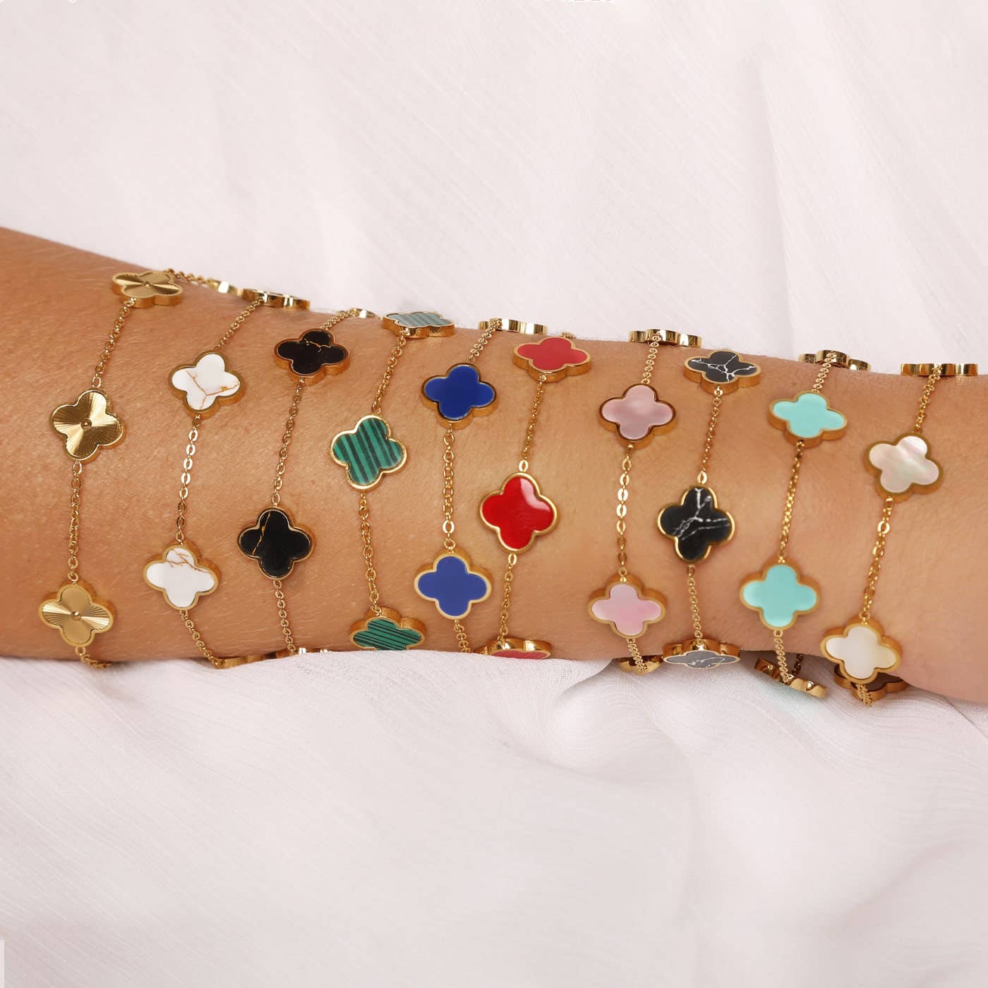 Green clover bracelet - 18K gold-plated