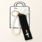 Pearl wristlet flower lady velvet strap - Keychain / Bag charm